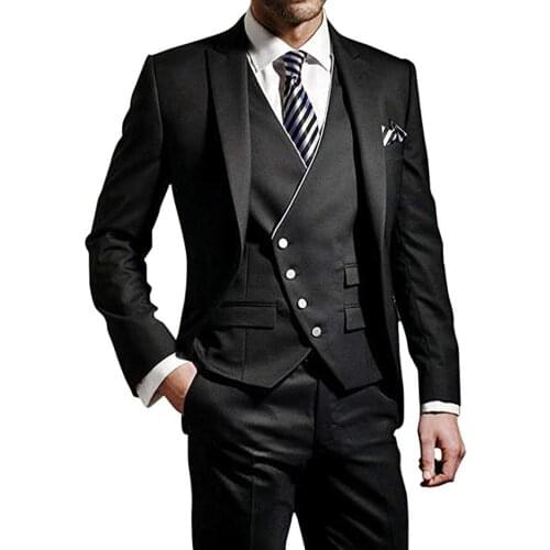 JELTONEWIN New Arrival Formal Black Mens Suits For Wedding Groom Tuxedo Business Party 3 Pieces Mens Suit Slim Fit Prom Suits