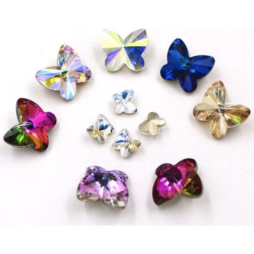 K9 Glass Crystal 4.5*5mm/9*10mm Butterfly Shape Pointback Rhinestone for Nail Decorations 20pcs/Bag