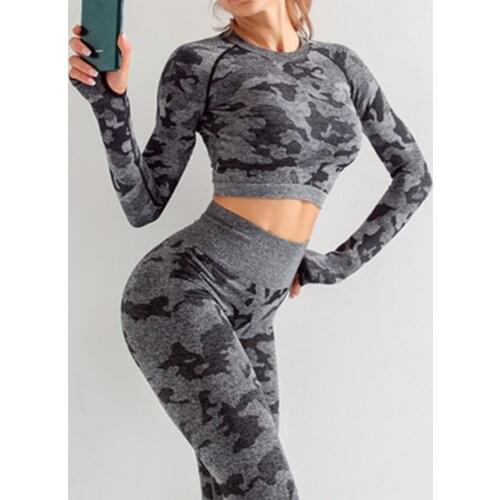 Camouflage Fitness Suit Gym Clothes Fitness Outfit For Women Seamless Sport Set Camo Workout Clothing Yoga Set Green Activewear