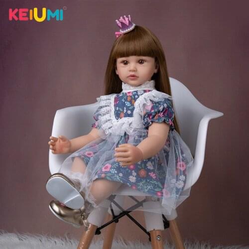 KEIUMI 60CM Bright Eyes Beautiful Crown Bonecas Reborn Blue Floral White Gauze Skirt Dress Up Reborn Doll Girl