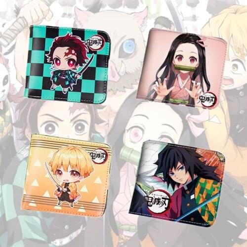 Anime Demon Slayer Kimetsu No Yaiba Short PU Leather Wallet Tanjirou Nezuko Cartoon Cosplay Bifold Purse Gift