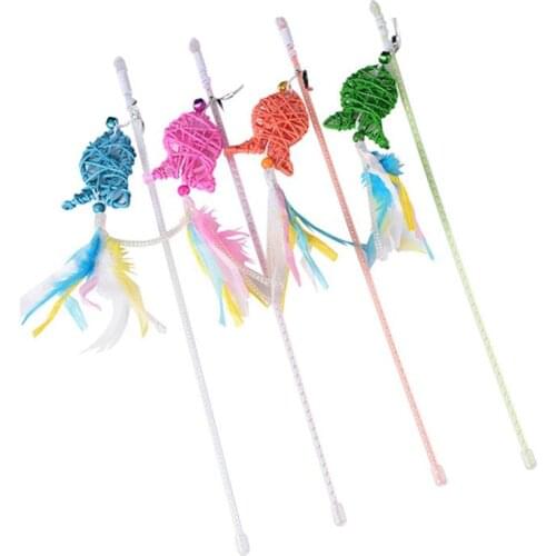 Cat ToyWand Fish Funny Cat Feather Wand Kitten Cats Catcher Teaser Stick Cat Interactive Toys Wood Rod Toy With Mini Bell