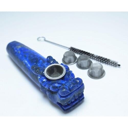 Crystals Healing Natural lapis lazuli crystal dragon pipe lasurite Quartz skull cigarette holder with filter Gift