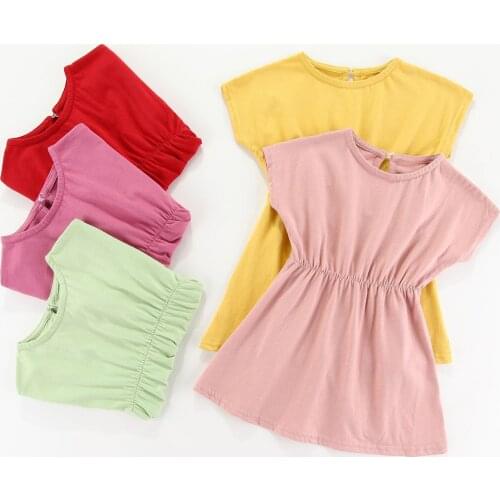 Summer Casual Baby Girls Clothing Kids Girl Dress vestidos Cotton Short Sleeve 2021 Candy Solid Princess Girl Dress Clothes