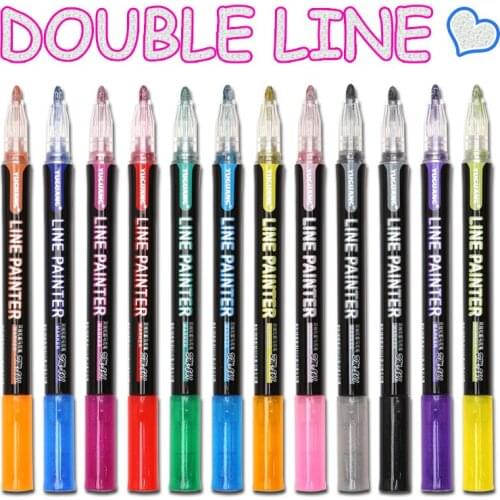 Paint Marker scribble Pen Double Line Scrapbooking Metal Glitter for Drawing Painting Doodling highlighter markers highlighters