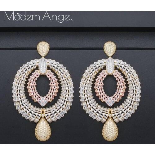 ModemAngel water drop shape Full Mirco Paved Micro Zirconia Women Bridal Dress Wedding Everyday Drop Earring Fashion Jewelry
