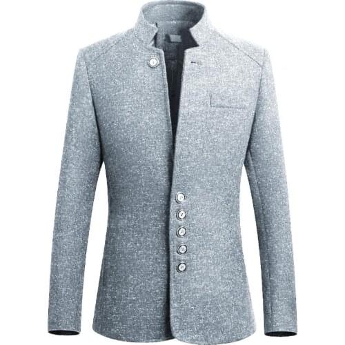 Fashion Men Blazer Stand Collar Suit Jacket Slim Single Breasted Business Blazer Coat Men Clothing 5xl мужская куртка 2021