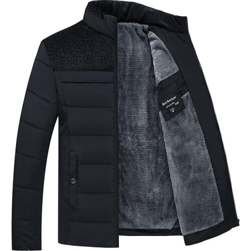 Mens Plush Thickened Parkas Stand Collar Winter Jacket Mens Parker Coat Winter Warm Thick Zipper Coat Padded Overcoat for Men