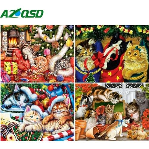 AZQSD DIY Painting By Number Canvas Kits Christmas Cat Handpainted Gift Handpainted Gift Coloring By Numbers Animal Home Decor
