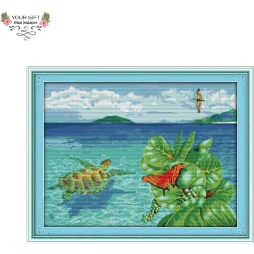 Joy Sunday D913 Free Shipping 14CT 11CT Stamped and Counted Home Decoration The Sea Turtle Needlepoints Cross Stitch Kits