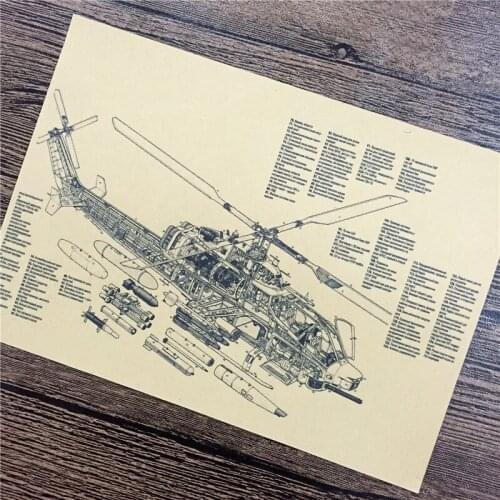 High quality 100% FJ-255 "Helicopters side view"kraft paper wall art sticker poster vintage pictures for house cafe bar 42x30cm