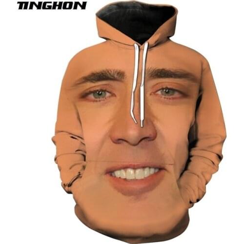 New Fashion Sweatshirt Men/Women Hoodies The Giant Blown Up Face Of Nicolas Cage Funny Print 3D Sweatshirt Plus Size XS 6XL 7XL