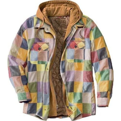 New Patchwork Plaid Shirt Men Street Casual Hip Hop Long-Sleeved Jacket Coat Men Loose Hooded Large Size Jacket Coat 5Xl