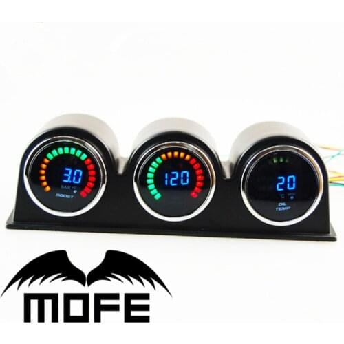 Original Logo 2" 20 LCD Digital 3PCS 52mm Auto Gauges With Gauge Pod + Boost + Water Temp + Oil Pressure