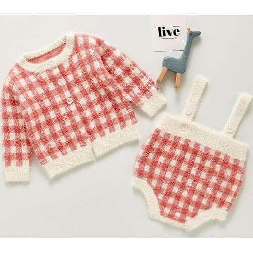 Autumn Baby Clothing Jacquard Lattice Kids Girls Long Sleeve Cardigan Sweater Toddler Girls Cotton Casual Sling Bodysuit Clothes