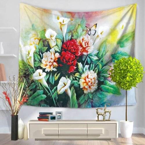 Peony butterfly Tapestry flowers wall hanging Tapestries Home Decor Beach Towel Yoga Mat Picnic Blanket table cloth Sofa Covers