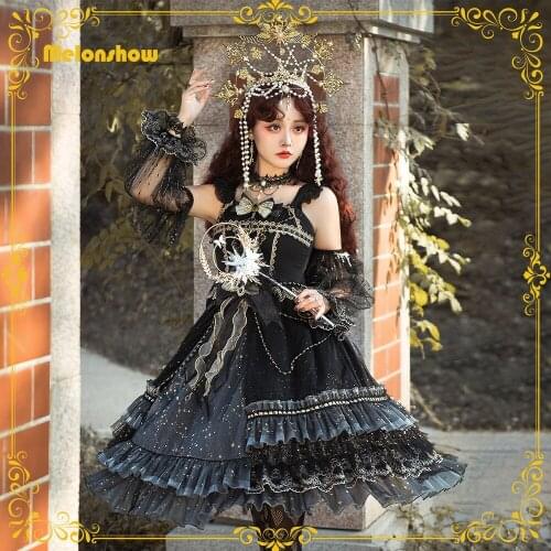 Melonshow Starlit Night Gothic Lolita Dress Plus Size Black Victorian Dress Women Kawaii Clothing Sleeveless Girls Halloween