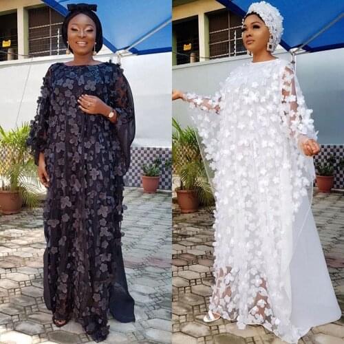 Ankara Flower Dress Robe Grand Taille Elegant Ladies Clothing Africaine Femme Dashiki Bazin Riche Robes Boubou Woman