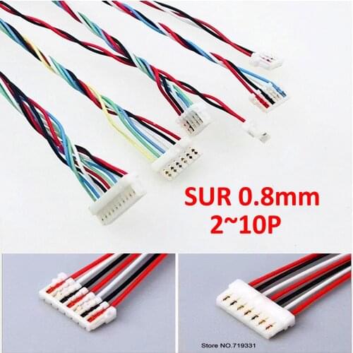 SUR 0.8mm Connector with Wire 2~10 Pin Single End Electronic Line Terminal Plug 32AWG