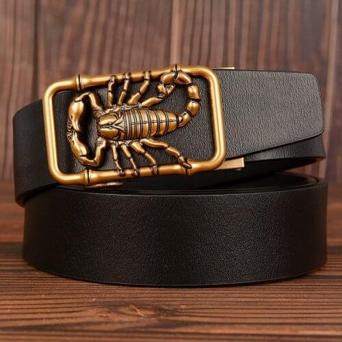 Latest Design Scorpion Automatic Buckle Men Belts Genuine Leather Causal Male Jeans Waist Strap Cow Leather Belts for Men Cinto