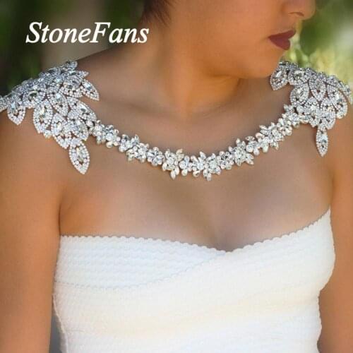 Stonefans Luxury Bridal Shoulder Necklace Crystal Wedding Jewelry for Women Exaggerated Silver Color Shoulder Piece Necklace