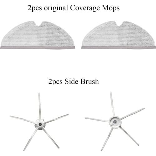 Original Roborock Full Coverage Mops(2PCS)+Side Brush(2PCS) Parts For Xiaomi Roborock S5 MAX/S50/S55/S6/S6 MAXV Vacuum Cleaner