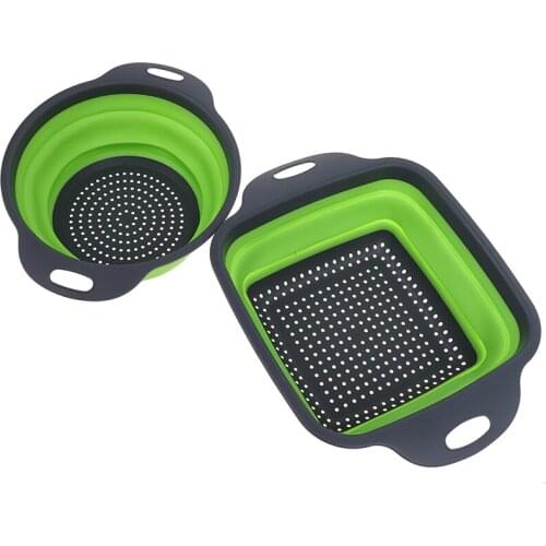 Silicone Foldable Colander Fruit Vegetable Washing Basket Strainer Collapsible Drainer With Handle Kitchen Tools