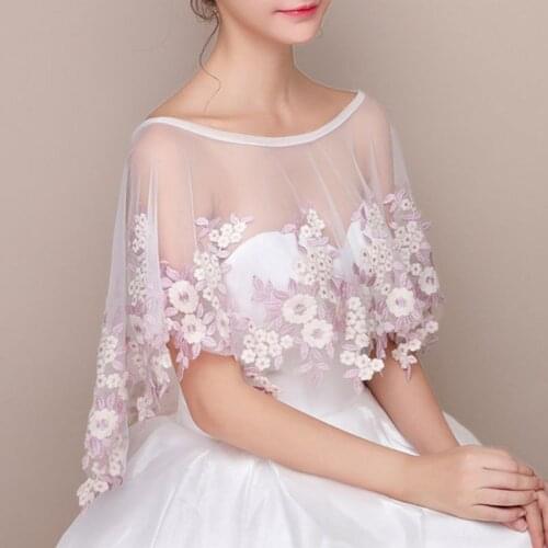 Wedding Jacket Bolero Pink Flower Embroidery Appliques Bridal Shawl Wraps Cape X7YC