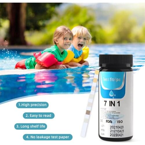 7-in-1 Test Strips Spa&Pool Test Strips Tester for Hardness/Total Chlorine/Free Chlorine/Bromine/pH/Total Alkalinity/Nitrite