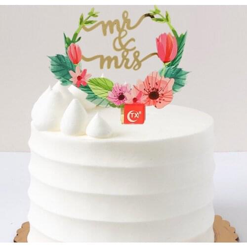 Colorful flower print mirror gold miss to mis ,we are engaged , mr & mrs cake topper acylic wedding cake topper for wedding deco