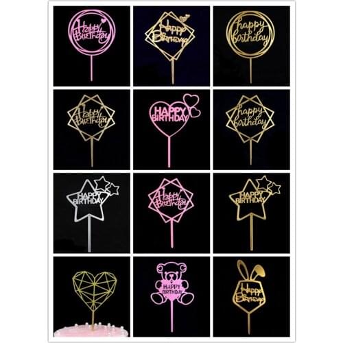 1pc Gold Heart Star Cake Flags Cupcake Topper Baby Shower Birthday Party Decorations Kids Wedding Decoration Table Cake Toppers