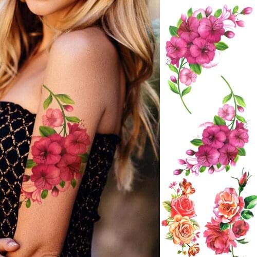 Unique Lily Flower Temporary Tattoos For Women Adults Realistic Rose Carnation Fake Tattoo Sticker Wristband Waterproof Tatoos