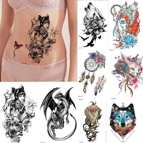 Temporary Sex Tattoos Wolf Snake Dragon Tiger Fox Color Tatoo Waterproof Tattoos for Women Small Sun Catcher Sticker Fake tattoo