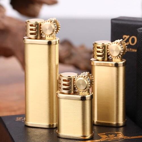 Upscale Pure Brass Windproof Petrol Kerosene Lighter Metal Retro Flint Oil Lighters Portable Smoking Lighter Gift Men Gadgets