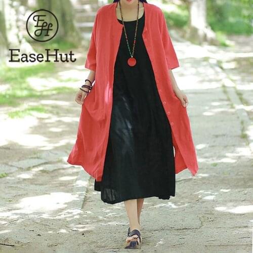 2020 Linen Midi Dress Womens Summer Sundress Fashion Solid Button Shirt Vestidos Elegant Female O Neck Pleated Party Robe