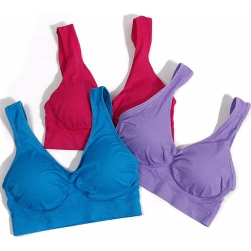 3pcs BH Solid Color Breathable Girl Padded Seamless Bra Vest Top Workout Casual Cotton Sleeping Bra Ladies Plus Size Underwear