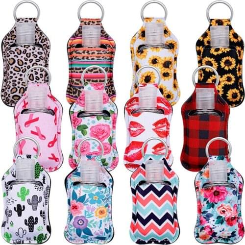 50Sets Empty Travel Size Bottle and Neoprene Keychain Holder Refillable 30 ML Flip Cap Reusable Bottles for Soap, Lotion, Liquid