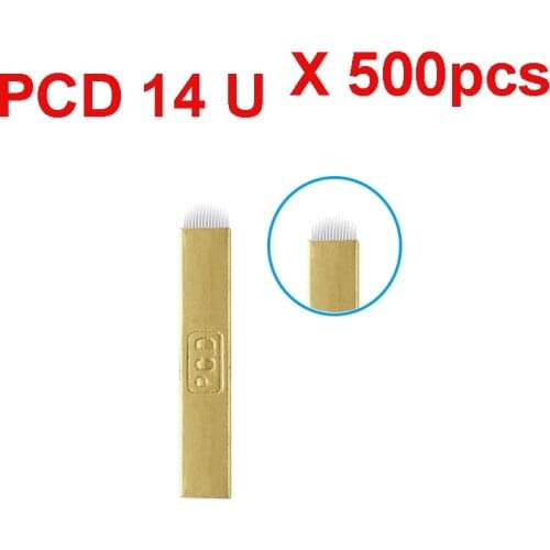 500 pcs PCD U Shape 14 Needles Microblade Permanent Makeup EYEBROW Blades Manual MICROBLADING Pen 3D Embroidery Tattoo Copper