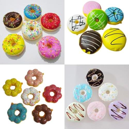 6pcs Soft Artificial Fake Bread Donuts Doughnuts Stress Relief Toy Squeeze Toys Simulation Cake Model Wedding Decoration