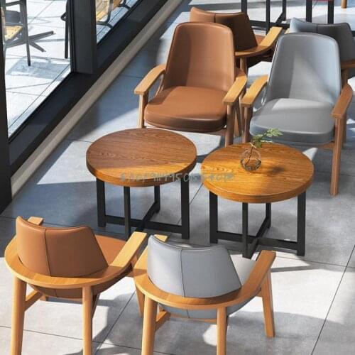 Solid Wood Chain Coffee Shop Negotiation Table And Chair Combination Reception Rest Area Milk Tea Shop Nordic Leisure Sofa Chair