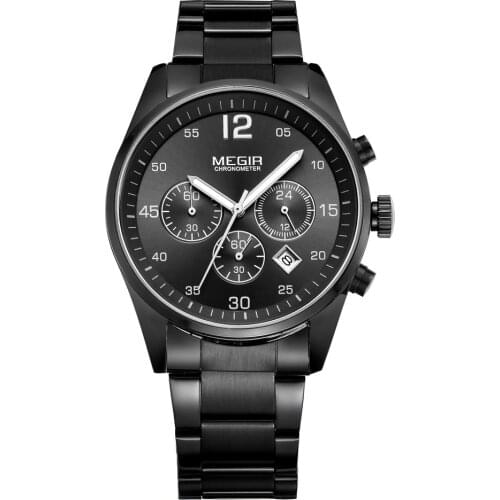 MEGIR Top Brand Men Watch Fashion Chronograph Military Quartz Watches Stainless Steel Business Wrist Watch Relogio Masculino