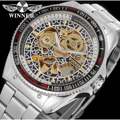 WINNER 2019 New Fashion Casual Automatic Mechanical Watch Men Stainless Steel Strap Gold Skeleton Mens Watches Top Brand Luxury