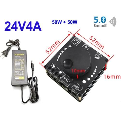 50W+50W Bluetooth 5.0 Speaker Digital Audio Power Amplifier Class D 30W~200W HiFi Stereo Mini USB Music Sound Card App AMP