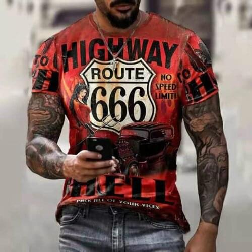 3D printing T-shirt mens short-sleeved shirt motorcycle off-road 66 printing fashion sports car plus size mens new 2021