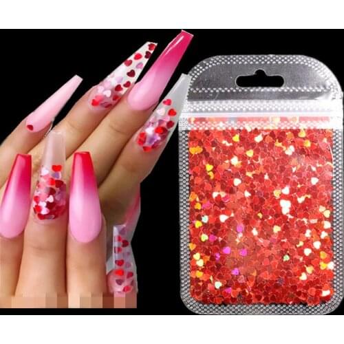 Holographic Sweet 2mm Love Heart Nail Sequins Laser Glitter Flakes Nail Art Decorations Paillette DIY Manicure Accessories
