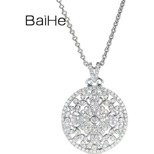 BAIHE Solid 18K White Gold H/SI Natural Diamonds Round Pendant Women Man Fine Jewelry Engagement Wedding Trendy Siogairlín