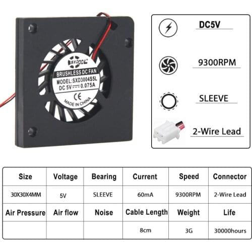 2pcs 30mm 3004 5V 60mA 9300RPM micro cooling fan 30X30X4mm small thin micro projector DC cooling fan replace RFB3004