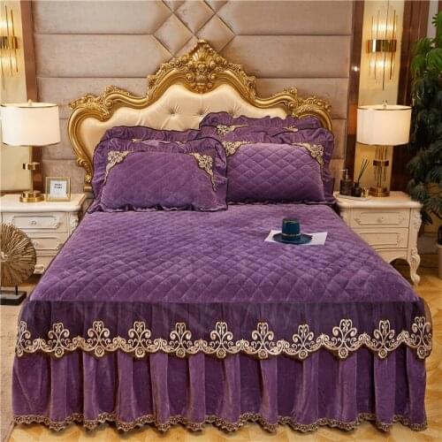 2020 new Thickened warm babys fleece with cotton Bed spread Fitted Sheet Pillowcases 2/3 pcs embroidered lace Princess bedding