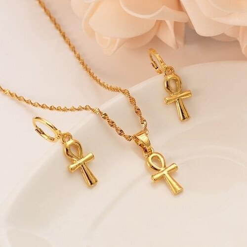 Ankh Necklace Ancient Egyptian Religion wedding party souvenirJewelry sets Gift Unisex Punk Cross Pendant & Chain for Men/Women