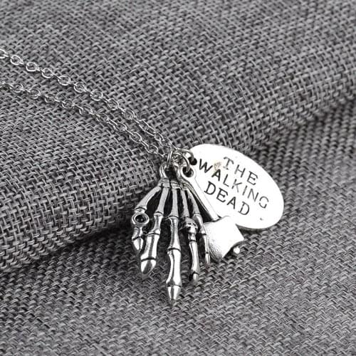 The Walking Dead Necklace Vintage Skull Hand Axe Letter Logo Pendant Necklace For Women&Men